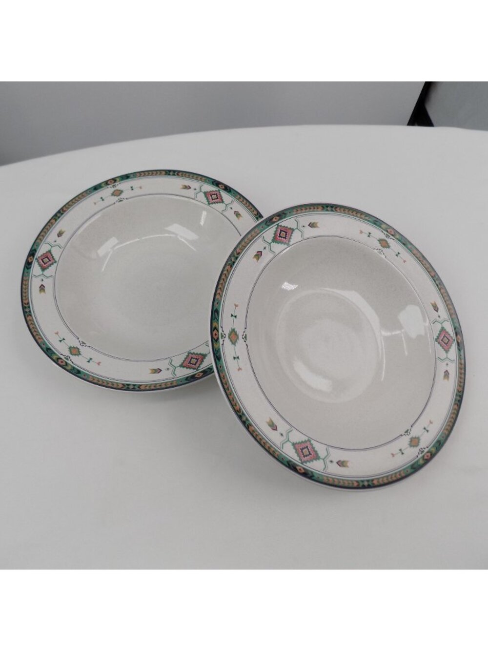 Lot of 2 Studio Nova Adirondack Rim Soup Bowl 8.25" Southwest Theme Thailand Vtg